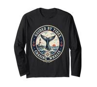 Guided By Tides Chasing Whales Nautical Lighthouse Long Sleeve T-Shirt