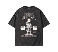 Guiding Cross Christian Deadlift Shirts for Men Women Oversized Acid Washed Graphic Tees Jesus Faith GymTee, Black, XXL