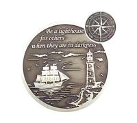 Guiding Light Compass, Inspirational Challenge with Lighthouse & Compass Rose, Symbol of Strength, Faith & Direction Encouragement Pocket Token for Family and Friends
