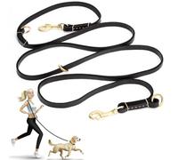 Guiding Star Leather Multi-function 6 in 1 Training Walking Leash, Hands Free, Dual, Crossbody, Black, 8ft, Small, Medium, Large Dogs
