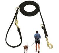 Guiding Star Multi-Function Leather Dog Leash, 8ft for Small-Medium Dogs, Hands Free, Double Dog Leash, Heavy Duty for Training, Walking, Hiking and Running, Black