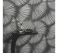 Guido Maria Kretschmer Wallpaper Fan Stripes Black Silver Metallic (4,27£/1qm)