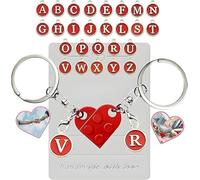 Guidre Heart Keyring, Pack of 2 Personalised Black Key Chains, Partner for Both Keyrings, Couple Gift, Building Block Key Ring, Full A-Z, Red, M