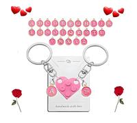 Guidre Partner Heart Keyring, Pack of 2 Key Rings, Heart-Shaped Building Block Keyring with Letters A-Z, Gift for Lovers, Friendship, Valentine's Day, pink, M