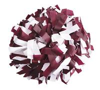 GUIFIER 2 Pack 6 Inches Plastic Cheerleading Pom Poms, Cheer Pom Pom with Baton Handle, Pompoms Cheerleader Pom Poms for Kids Girls Cheering Squad Daily Training Team Spirit (Dark Maroon and White)