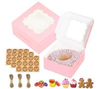 GUIFIER 30 PCS Bakery Boxes with Window 6x6x3 Inches, 6 Inch Cake Boxes, Paper Cookie Boxes, Small Pie Boxes, Treat Gift Boxes for Strawberry, Cupcake, Pastry, Donuts, Dessert, Brownie (Pink)