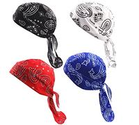 GUIFIER 4 Pack Dew Rags for Men, Skull Caps Cycling Caps Biker Doo Rags Motorcycle Cooling Head Wrap Helmet Liner Bandana Beanie Caps Durag Head Scarf for Men Women