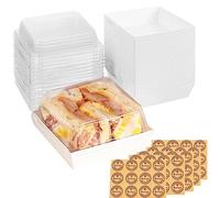 GUIFIER 50 Pack White 5" Sandwich Boxes with Clear Lids, Paper Charcuterie Boxes, Bakery Boxes, Square Cookie Containers, Cake Boxes Cookie Boxes, Oil-Proof Dessert Boxes Pastry Boxes for Strawberries