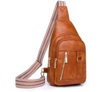 GUIFIER Sling Bag for Women Men, Small Crossbody Bag, PU Over Shoulder Chest Bag Daypack, Fanny Pack Purse Backpack, Sling Belt Bag with Adjustable Strap and Cable Hole for Travel Anti Theft (Brown)
