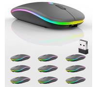 Guiheng 10 Pack Wireless Bluetooth Mouse,LED Dual Mode Rechargeable Silent Slim Laptop Mouse,Portable(BT5.2+USB Receiver) Dual Mode Computer Mice,for Laptop,Desktop Computer,Tablet,Phone,TV (Grey)