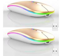 Guiheng 2 Pack Wireless Bluetooth Mouse,LED Dual Mode Rechargeable Silent Slim Laptop Mouse,Portable(BT5.2+USB Receiver) Dual Mode Computer Mice,for Laptop,Desktop Computer,Tablet,Phone,TV (Gold)