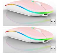 Guiheng 2 Pack Wireless Bluetooth Mouse,LED Dual Mode Rechargeable Silent Slim Laptop Mouse,Portable(BT5.2+USB Receiver) Dual Mode Computer Mice,for Laptop,Desktop Computer,Tablet,Phone,Mac (Pink)