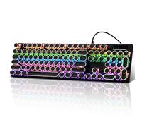 Guiheng Wired Typewriter Style Mechanical Gaming Keyboard, Black Retro Punk Gaming Keyboard with RGB Backlit, 104 Keys Blue Switch Wired Cute Keyboards, Round Keycaps for Windows/Mac/PC