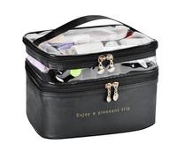 Guihydur Black Large Layer Travel Makeup Bags, Clear Cosmetic Organizer, Skincare Storage Solution