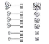 GUIJUEYE 6 Pcs G23 Titanium Stackable Stud Earrings Set for Single Ear Piercing-Implant Grade Titanium Screw-on Flat Back Earrings with Cubic Zirconia for Cartilage Sensitive Ear Women, Mixed