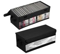 GUIJZSLTRG 2 Pack CD Storage Boxes with Lid 36x16x14cm Nonwoven Fabric DVD Storage Case Organizer Holds 30 CDs Jewel Cases or 165 Discs Portable Foldable Boxes for Storing Media Game Discs Books