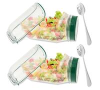GUIJZSLTRG 2Pcs Reusable Plastic Layering Salad Pod with Fork Detachable Lid Vertical Salad Container, Portable Fresh Salads Bowl, Leak Proof Sauce Dressing Case for Office Picnic Camping Travel