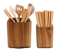 GUIJZSLTRG 2Pcs Wood Utensil Holder 360° Rotating Acacia Utensil Crocks Multipurpose Cooking Spoon Spatula Organizer Kitchen Tool Storage Accessories Rack for Pub Restaurant Countertop(2pcs)
