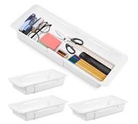 GUIJZSLTRG 4Pcs Extendable Drawer Organizer Tray White Plastic Drawer Storage Box Dressing Table Organiser 31.5-44.2x14.7x6.1cm Retractable Storage Container for Kitchen, Bathroom, Cosmetics, Office