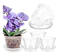 GUIJZSLTRG 5 Pack Orchid Pots Clear 4/5/6 Inch Plastic Flower Plant Pots with Holes and Saucers House, Nursery Pot for Orchid Repotting Kit, Seed Seedling Pot Breathable for Root Growing (5 inch)