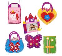 GUIJZSLTRG 6 Pcs Kids Felt Sewing Kit, DIY Butterfly Castle Bow Bag, Felt Crafts Helps Develop Fine Motor Skills, Sew Your Own Purses for Beginner Gift for Girls Aged 6+ Suitable fit Learning Sewing