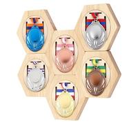 GUIJZSLTRG 6Pcs Wooden Medal Display Stand, Hexagon Honeycomb Medal Storage Case, Wall Mount Award Holder Hanger Rack for All Sports, Running, Marathon, Football Medals Showcase