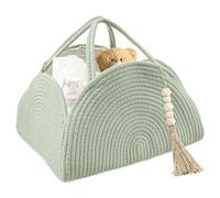 GUIJZSLTRG Baby Nappy Caddy Organiser Arc Design Cotton Rope Woven Diaper Caddy Basket Large Capacity Nursery Storage Basket with Handle Portable Car Diaper Bag, Baby Shower Gifts for Newborn(Green)