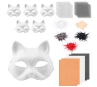 GUIJZSLTRG DIY Mask Kit, Pure White Paper Cat Masks, DIY Blank Fox Masks, Plush Faux Fur Eye, Creative Animal Costumes & Cosplay Decorative Fox Masksfor Halloween Masquerade Cosplay Party(White)