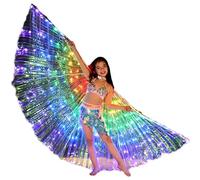 GUIJZSLTRG LED Isis Wings Belly Dance Wings, LED Light Up Butterfly Wings with Telescopic Sticks, Halloween Christmas Light Up Fairy Wings, Stage Rave Wear Performance Props for Adults Kids Party