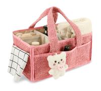 GUIJZSLTRG Nappy Caddy Organiser Portable Changing Basket Baby Essentials Baby Shower Gifts Tote Bag with Handle Multi-Purpose Car Travel Storage Basket with Compartments for Mom, Boy or Girl(Pink)
