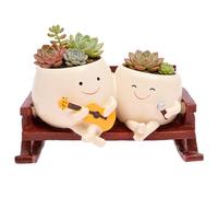 GUIJZSLTRG Smily Face Planter Pot with Drainage Hole Unique Cute Rocking Chair Plant Pots Funny Resin Double Head for Succulent Pothos String of Pearl Present for Plant Lover Garden Enthusiast