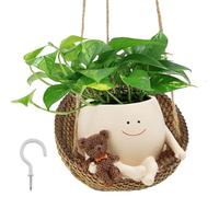 GUIJZSLTRG Swing Face Planter Pot Decorative Hanging Resin Flower Head Planters, Portable Cute Succulent Cactus Hanging Planter for Home Office Balcony Garden Gift Ideas
