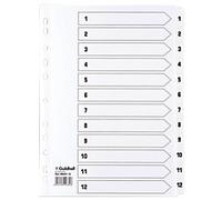 Exacompta - Ref MWD1-12Z - Mylar Printed Indices - For Use WithA4 Documents, Pre-Punched, 160gsm White Card with Reinforced Plastic Tabs, FSC-Certified - 12-Part Dividers (1-12)