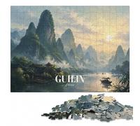 Guilin China Landscape Illustration Jigsaw Puzzle for Adults, 1000 Pieces | For adults: Jigsaw Puzzle - visible image details for section-by-section building on quiet evenings.