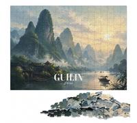 Guilin China Landscape Illustration Jigsaw Puzzle for Adults, 500 Pieces | Present for puzzle enthusiasts with home hobby for puzzle fans during indoor leisure.