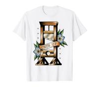 Guillotine Traditional Tattoo Flash Chin Up Medieval Value Graphic T-Shirt, Men, White, L