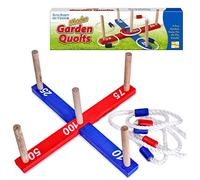 Guilty Gadgets GARDEN Age 6+ OUTDOOR ROPE QUOITS & WOODEN PEGS THROWING GAME Family Pegs And Rope Hoopla Game