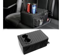 Guina Universal Rear Seat Armrest Console Box with Dual Cup Holders, Memory Foam & Faux Leather, 2 Row Backseat Center Console with Double Pockets, Compatible with SUV, Car,Truck,Pickup - Black