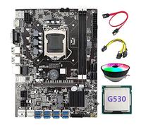 Guindxan B75 BTC Mining Motherboard+SATA Cable+G530 CPU+6Pin to Dual 8Pin Cable+RGB Cooling Fan LGA1155 8XPCIE USB DDR3