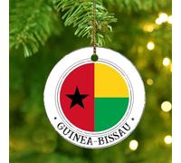 Guinea-Bissau Christmas Ornaments Country Flag Patriotic Round Christmas Tree Ornament Ceramic Double Sided Decorative Global World Flag Travel Christmas Bauble for Xmas Party Decorations