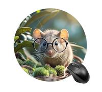Guinea Mouse with Glasses Mouse Pad Funny Round Mousepad Anti-Slip Rubber Mouse Mat Laptop Desk Accessories 7.8 X 7.8 Inch for Office and Home Use