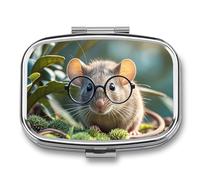 Guinea Mouse with Glasses Pill Box 2 Compartment Portable Pill Case Daily Square Pill Organizer for Pocket Purse Daily Medicine Container to Hold Vitamins Fish Oil Travel Gifts