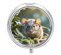 Guinea Mouse with Glasses Pill Case 3 Compartment Portable Pill Box Daily Round Pill Organizer for Pocket Purse Daily Medicine Container to Hold Vitamins Fish Oil Travel Gifts