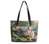 Guinea Mouse With Glasses Tote Bag Large Soft Leather Purse with Zipper Lightweight Ladies Shoulder Handbag