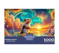 Guinea Pig Amid Sunflowers, Bees And Sunset 1000-Piece Jigsaw Puzzle Cute Guinea Pig Brain Training for Adults & Kids 38x26cm/1000pcs