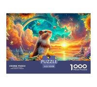 Guinea Pig Amid Sunflowers, Bees And Sunset 1000-Piece Jigsaw Puzzle Cute Guinea Pig Challenging & Brainteasing for All Ages 52x38cm/1000pcs