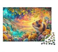 Guinea Pig Among Pumpkins at Sunset 1000 Piece Jigsaw Puzzle Cute Guinea Pig Perfect Present for Boys, Girls, Men & Women 70x50cm/1000pcs