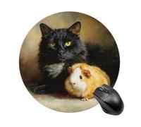 Guinea Pig And Black Cat Mousepad Round Computer Mousepad Waterproof Gaming Mousepads With Non-Slip Rubber Base Mousepads Mousemat For Laptop Office 7.8 Inch