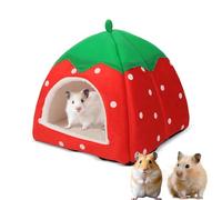 Guinea Pig Bed, 1Pcs Guinea Pig House, Non Slip Strawberry Hedgehog House With Removable Pad, Small Animal Winter Warm Nest for Chinchilla Ferret Gerbil(24 X 24cm Red)