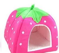 Guinea Pig Bed, 1Pcs Guinea Pig House, Non Slip Strawberry Hedgehog House with Removable Pad, Small Animal Winter Warm Nest for Chinchilla Ferret Gerbil (24 X 24cm Pink)